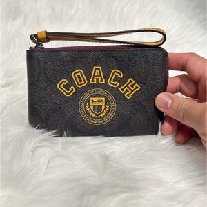 Coach Brown Wristlet with Yellow Logo